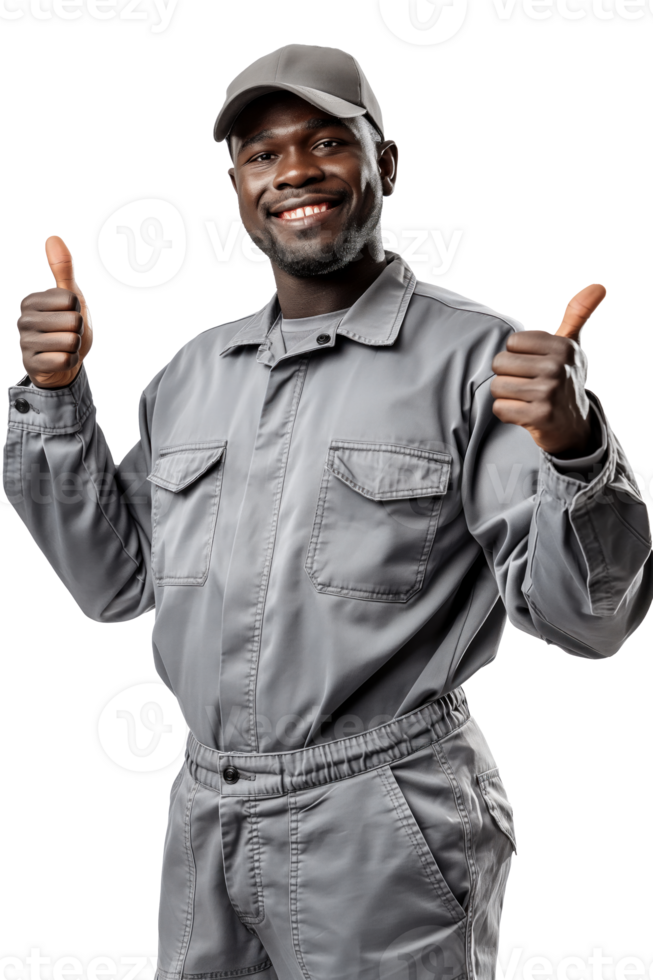 portrait of an afro american male car mechanic with thumb up pose png