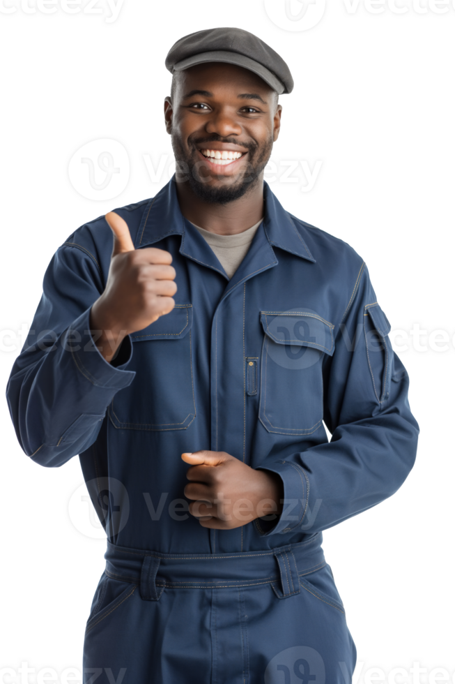 portrait of an afro american male car mechanic with thumb up pose png