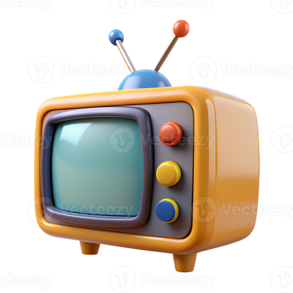 kleurrijk retro TV 3d icoon perfect voor nostalgisch marketing, media grafiek, en creatief visuals png