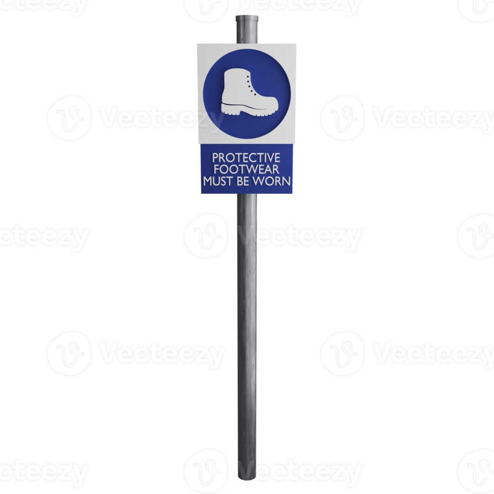 Protective footwear must be worn sign on the road clipart flat design icon isolated on transparent background, 3D render road sign and traffic sign concept png