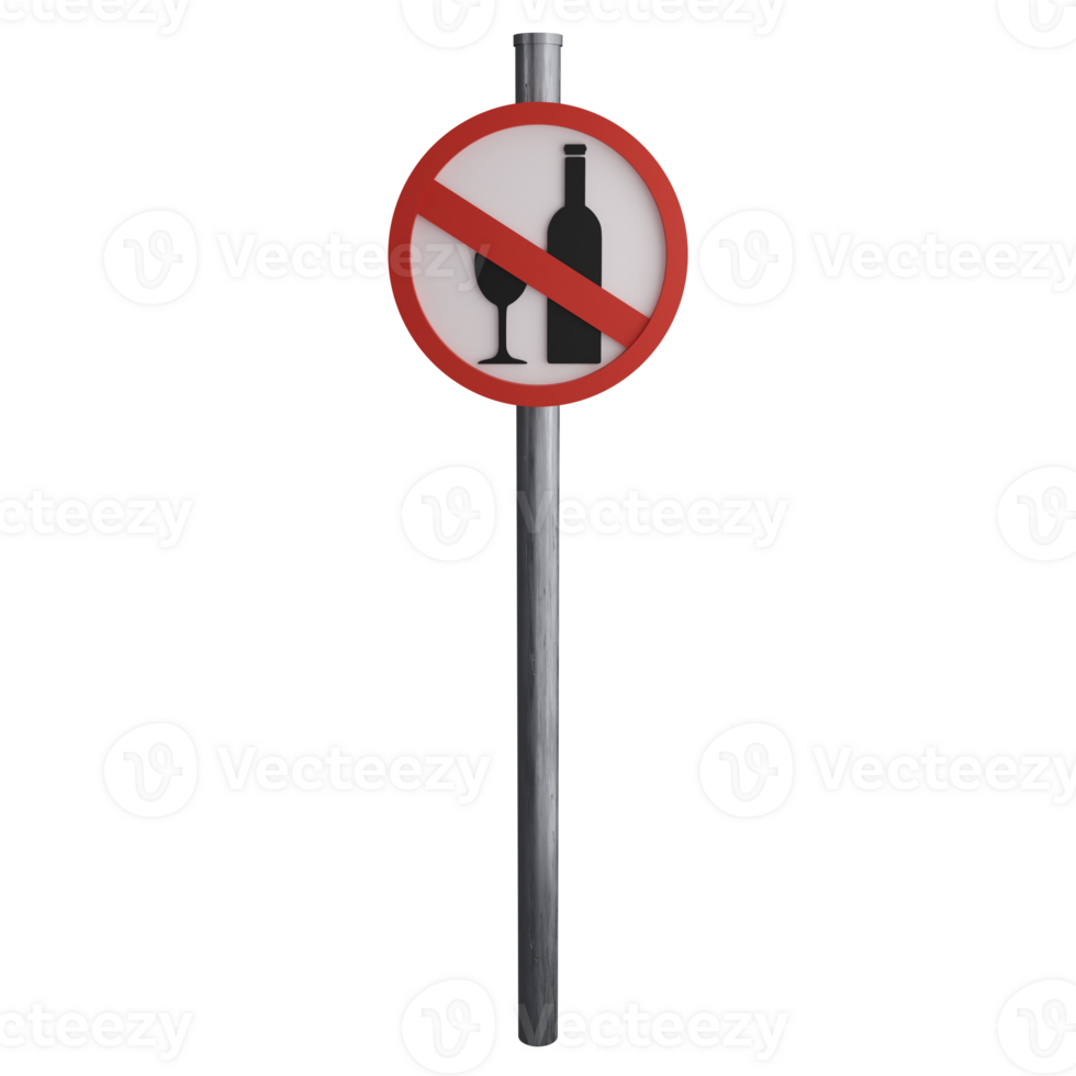 No alcohol sign on the road clipart flat design icon isolated on transparent background, 3D render road sign and traffic sign concept png