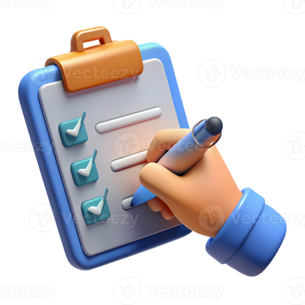 3d checklist icon with hand marking tasks, perfect for presentations, app interface, and productivity concepts png