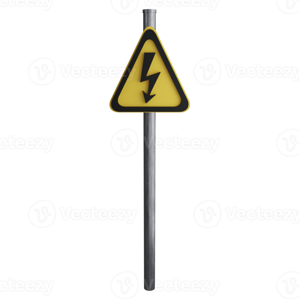 Beware high voltage sign on the road clipart flat design icon isolated on transparent background, 3D render road sign and traffic sign concept png