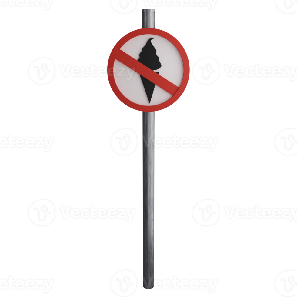 No ice cream sign on the road clipart flat design icon isolated on transparent background, 3D render road sign and traffic sign concept png