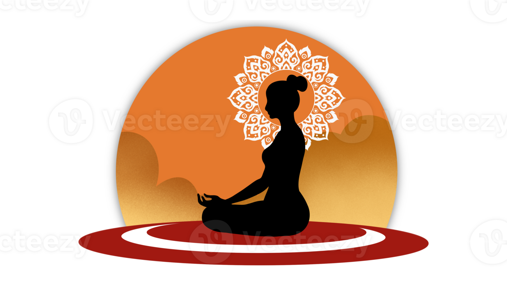 silueta de un mujer sentado en yoga loto pose, sano bienestar asiático mujer yoga respiración meditando en loto posición, espíritu de el universo silueta, un mujer realiza yoga y meditar png