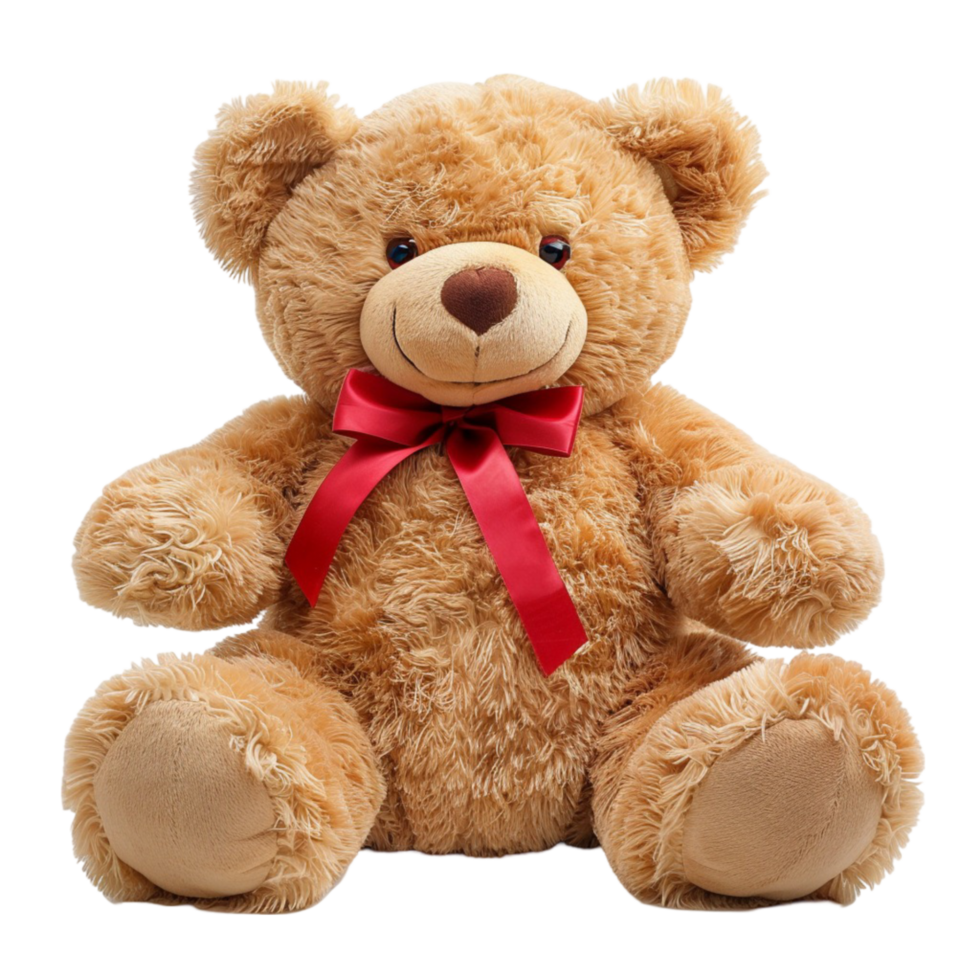 A beautiful teddy bear with red bow tie on transparent background Generated AI png