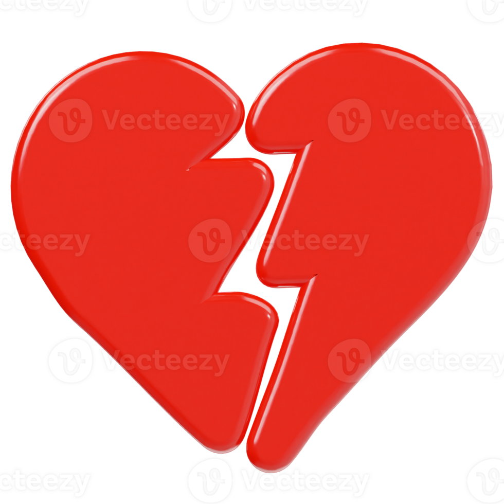 Broken heart icon 3d render illustration png