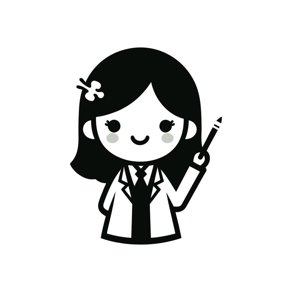 a cartoon drawing of a girl with a pencil in her hand vector