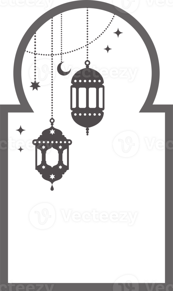 Ramadan Cadre avec lanternes. musulman décoré la fenêtre. islamique contour cambre modèle. traditionnel illustration pour salutation carte Publier et bannière conception. png