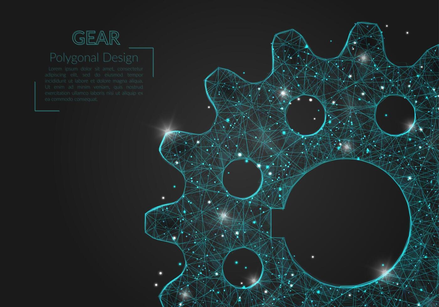 Abstract isolated blue image of a gear. Polygonal illustration looks like stars in the blask night sky in spase or flying glass shards. Digital design for website, web, internet vector