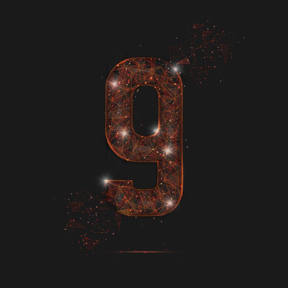 Abstract isolated orange image of a number nine. Polygonal illustration looks like stars in the blask night sky in spase or flying glass shards. Digital design for website, web, internet. vector