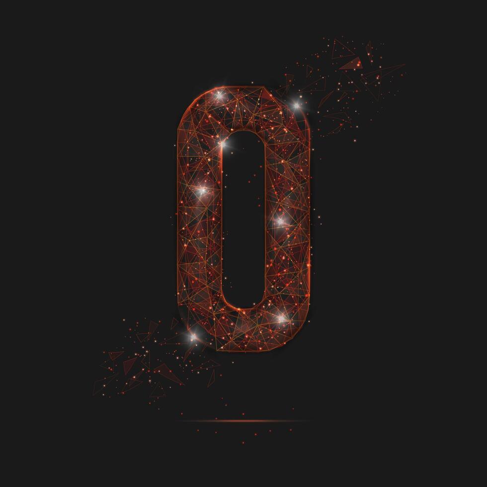 Abstract isolated orange image of a number zero. Polygonal illustration looks like stars in the blask night sky in spase or flying glass shards. Digital design for website, web, internet. vector