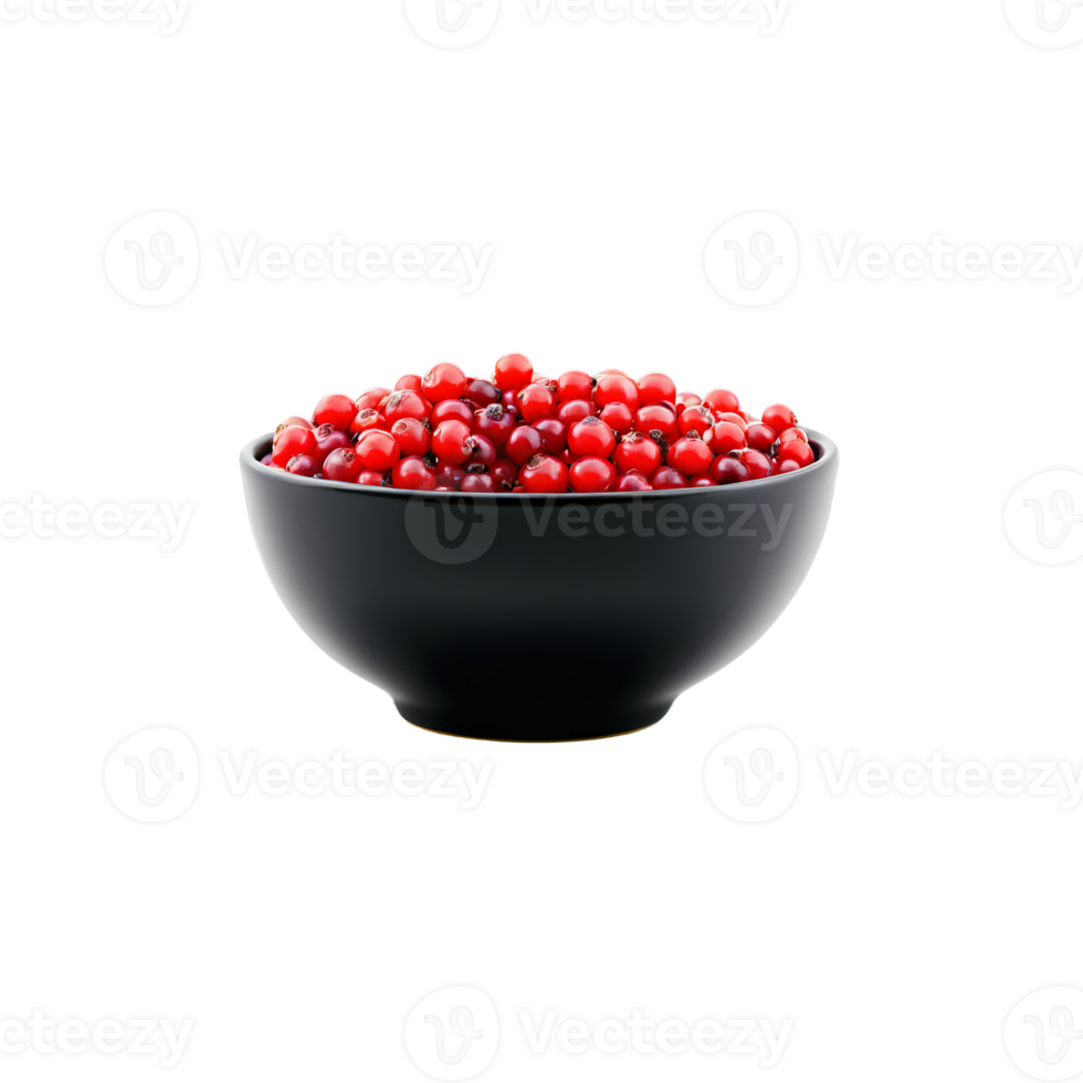 Lingonberries small and round with a bright red color piled in a small decorative bowl png