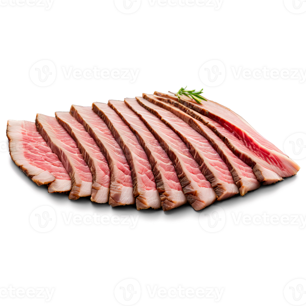 Flank steak thinly sliced layered in a fan pattern captured with a macro lens png