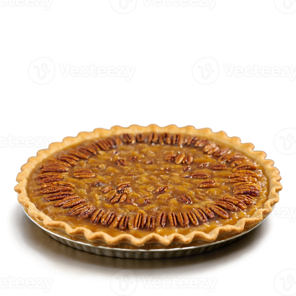 Caramel pecan pie slice with gooey caramel filling arranged pecan halves flaky crust golden brown png