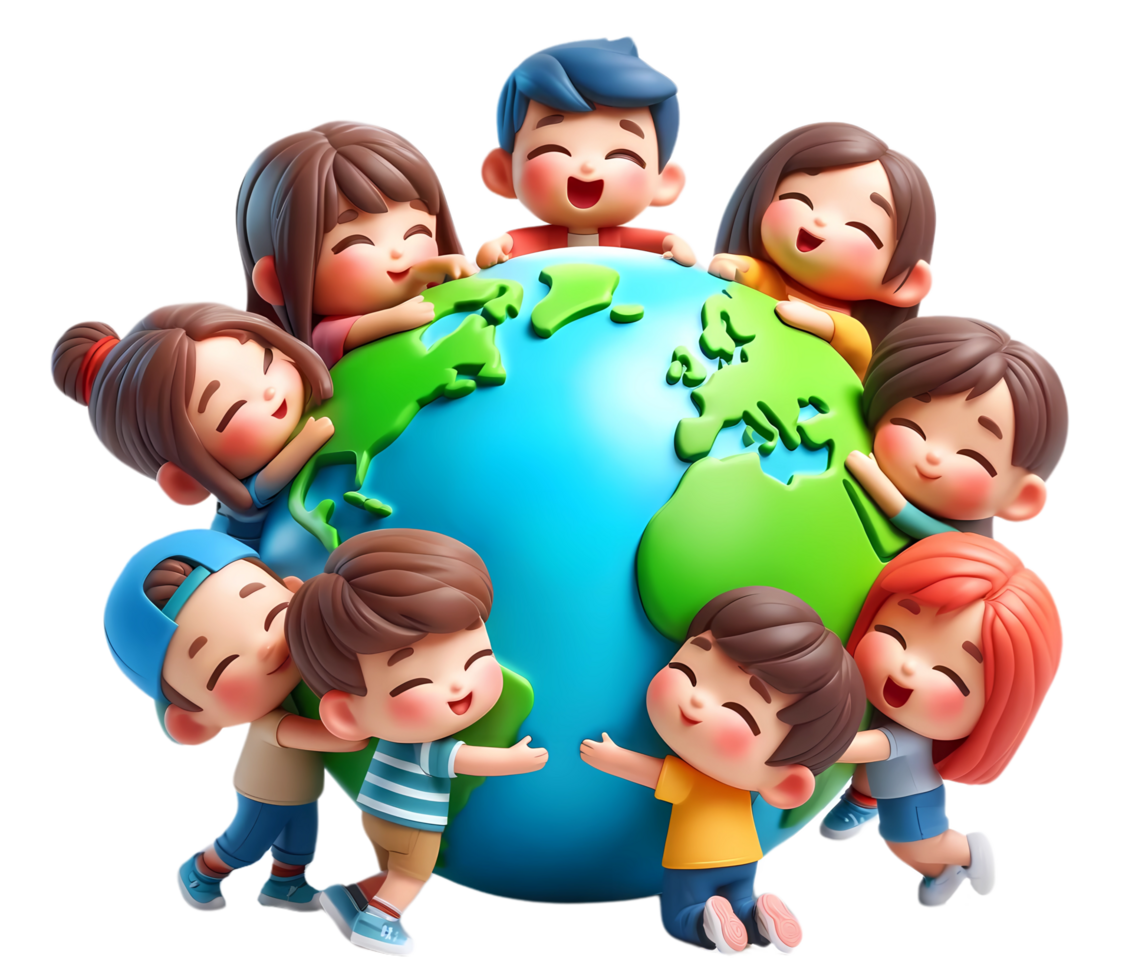 3D Cartoon people hugging the earth concept of earth day and climate change awareness png