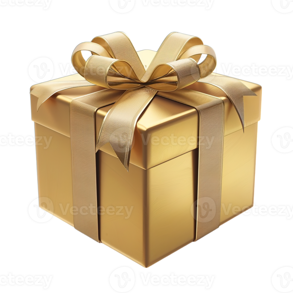 Elegant gold gift box with luxurious golden ribbon, perfect for birthday or anniversary surprises png