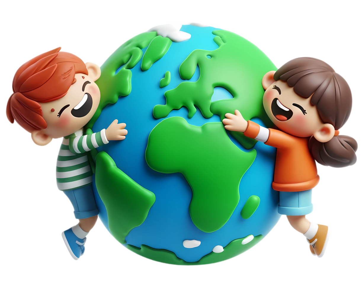 3D Cartoon people hugging the earth concept of earth day and climate change awareness png