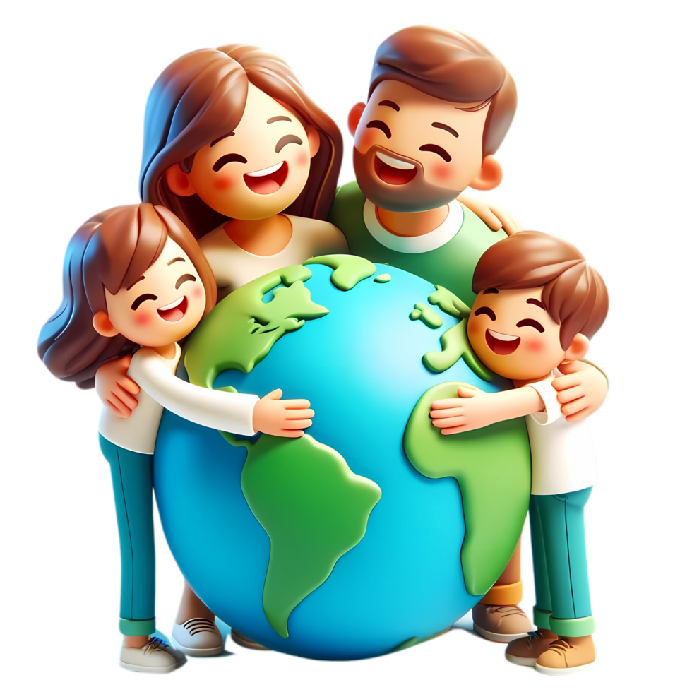 3D Cartoon people hugging the earth concept of earth day and climate change awareness png