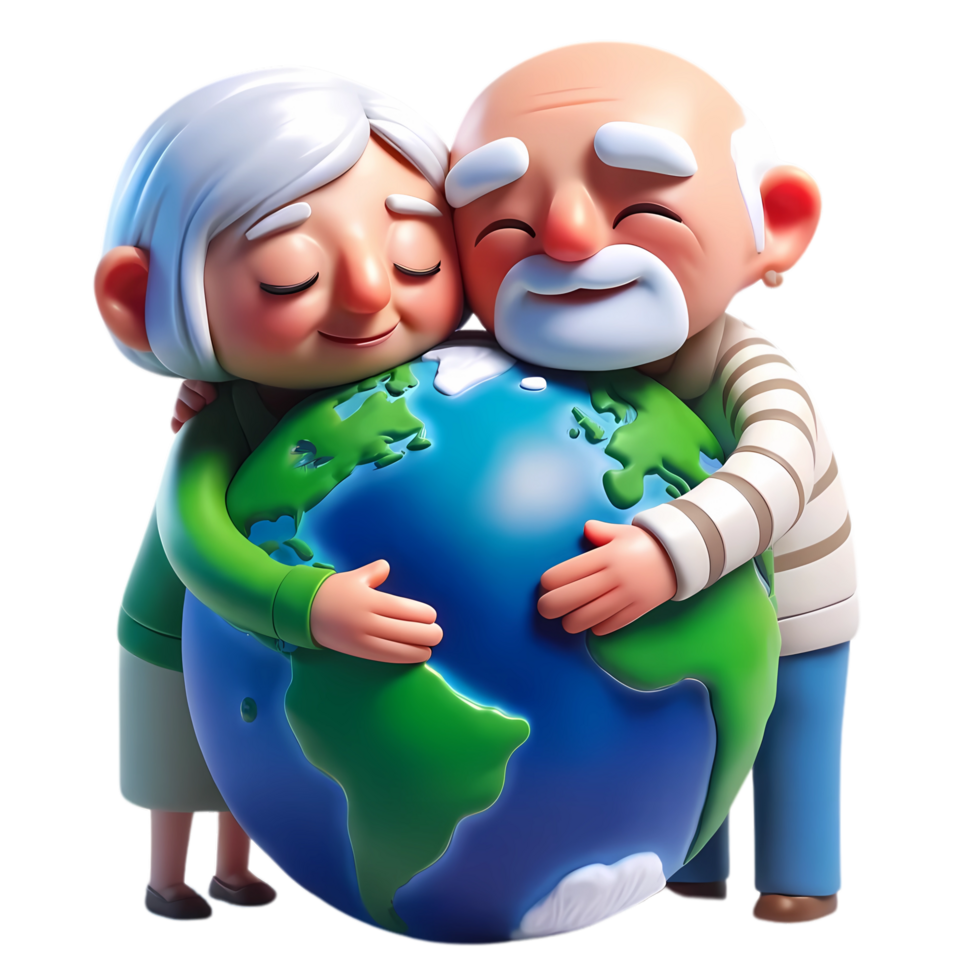 3D Cartoon people hugging the earth concept of earth day and climate change awareness png