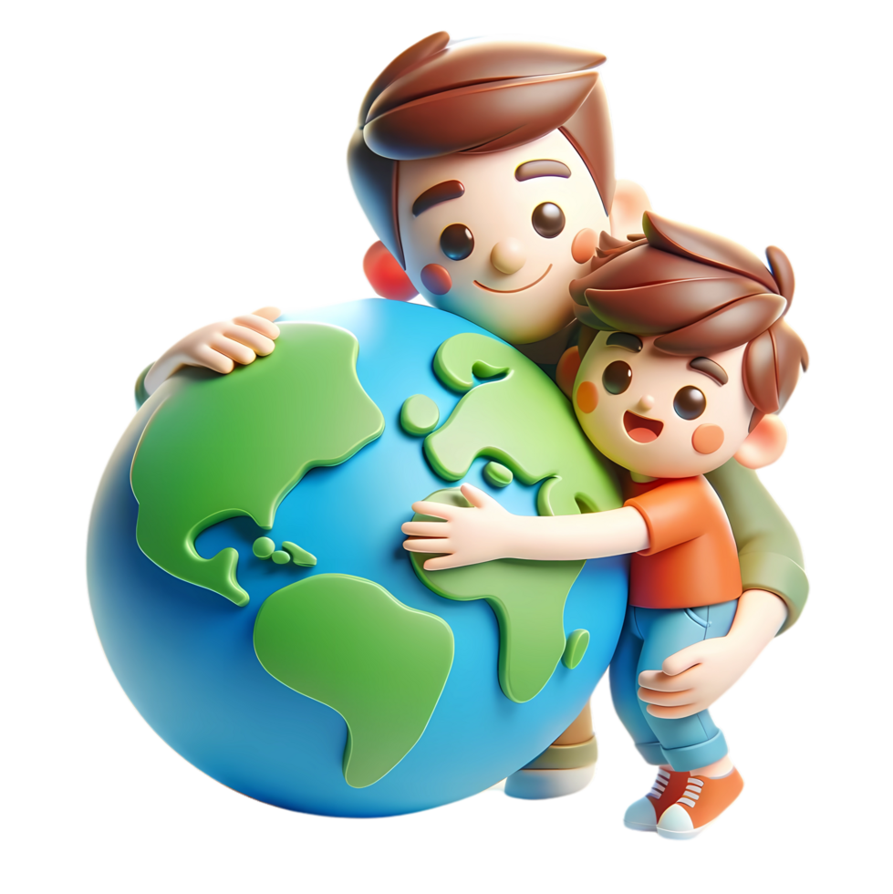 3D Cartoon people hugging the earth concept of earth day and climate change awareness png