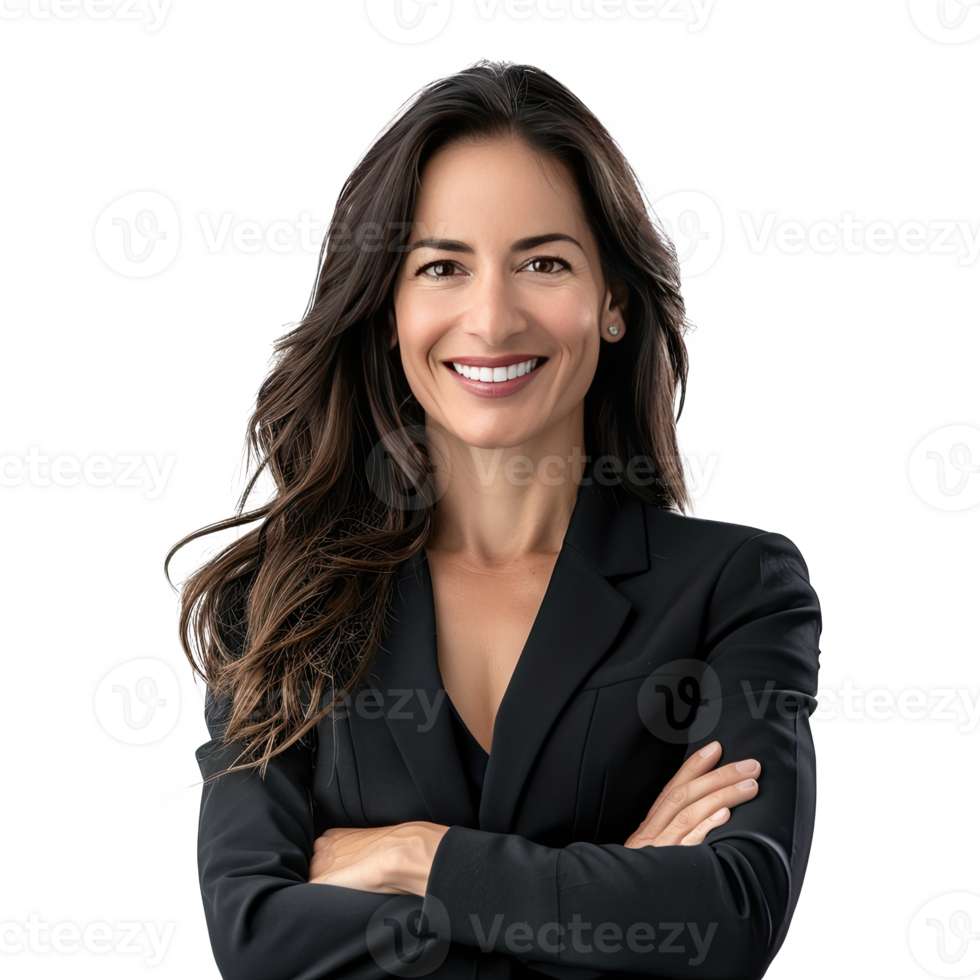 mujer de negocios retrato. hermosa mujer de negocios vistiendo negro traje. png