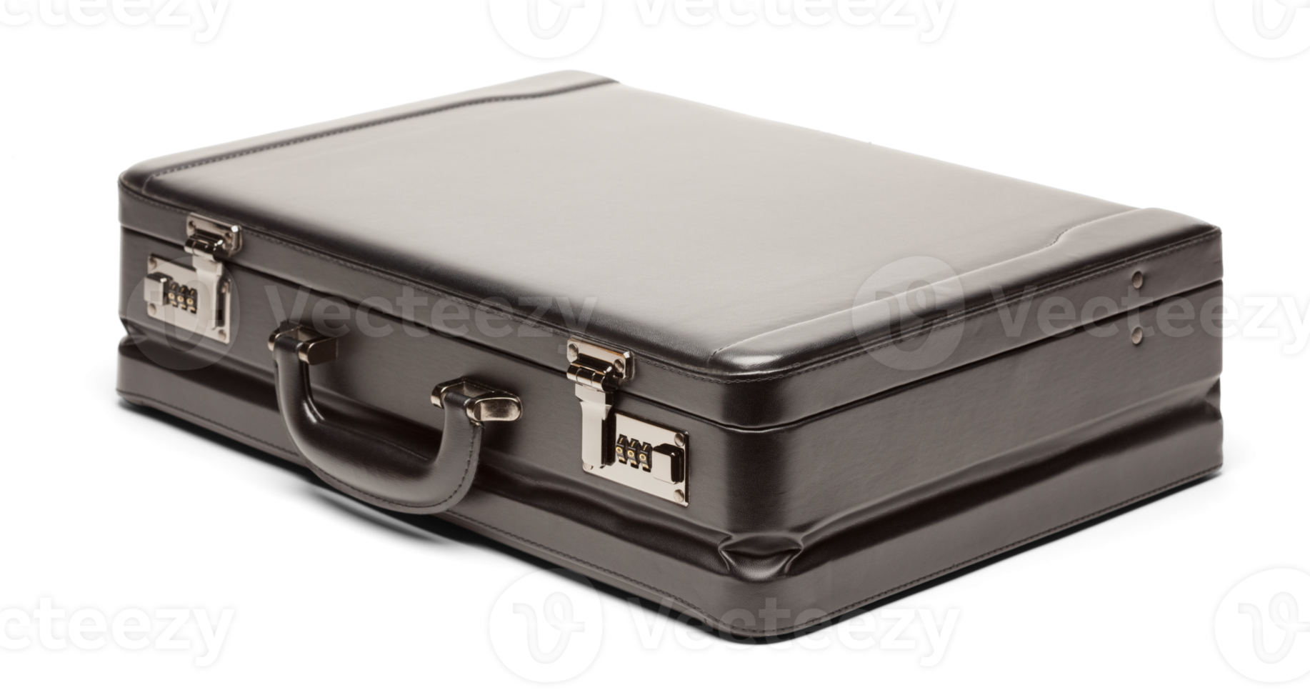 Black Leather Corporate Briefcase Isolated on Transparent Background with Shadow. Transparent . png