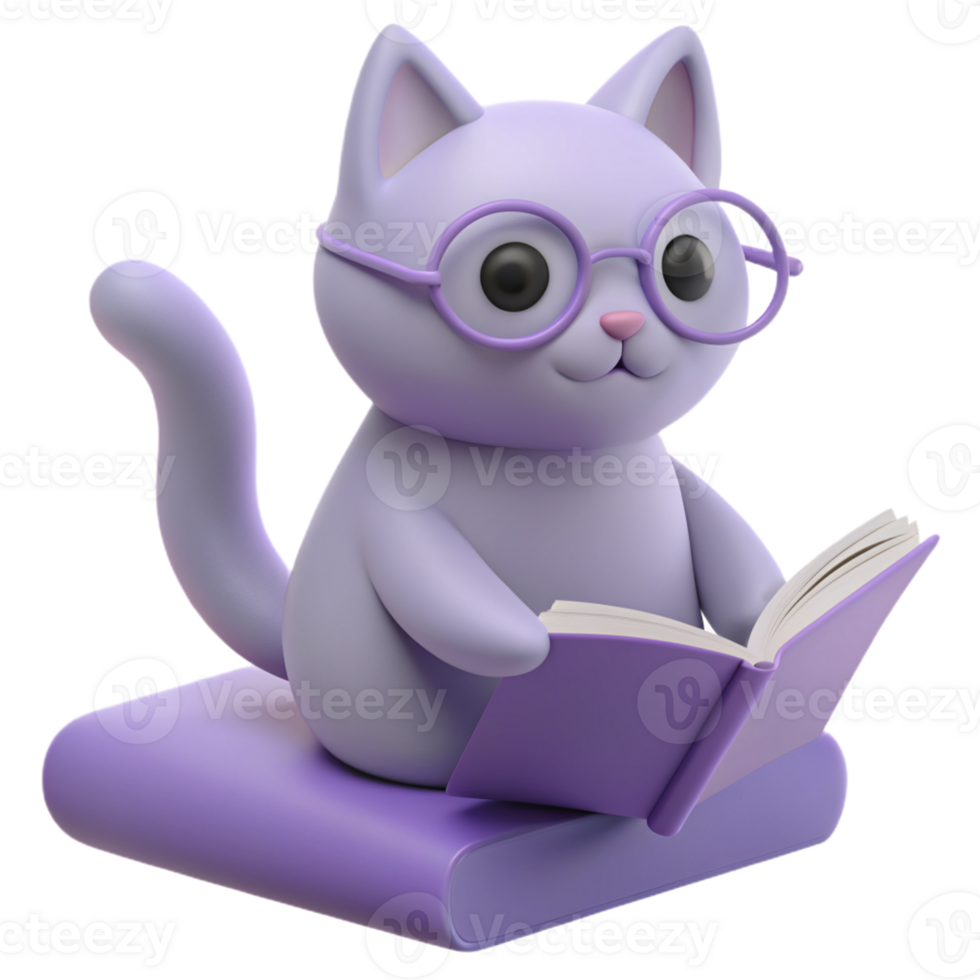 Cat 3D Image of Surrounded by Books, Evoking the Aura of a Dedicated Teacher or Enthusiastic Studen png