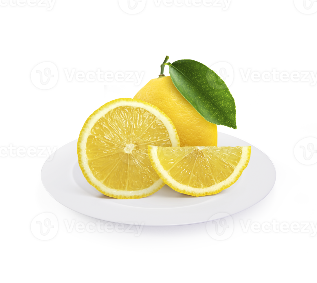 lemons with on plate, transparent background png