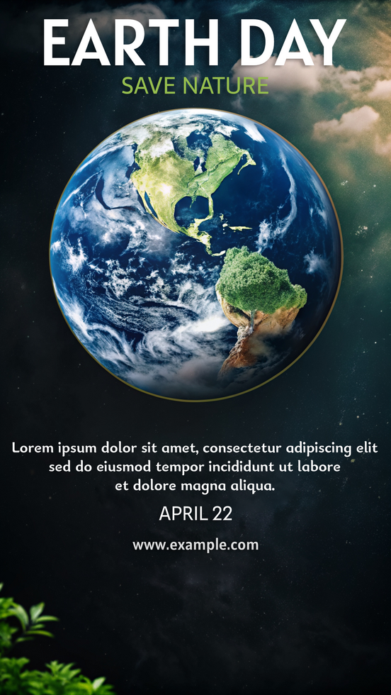 Earth Day poster with a planet and the words save nature psd