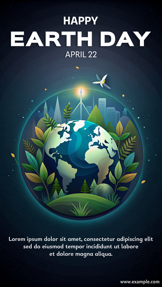 A poster for Earth Day with a globe and trees psd