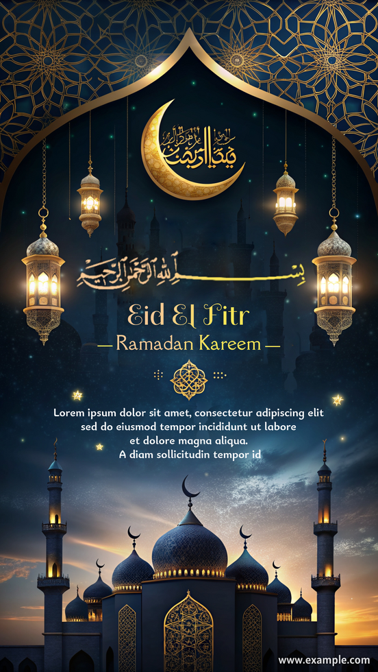 un póster para eid al-fitr presentando un mezquita psd