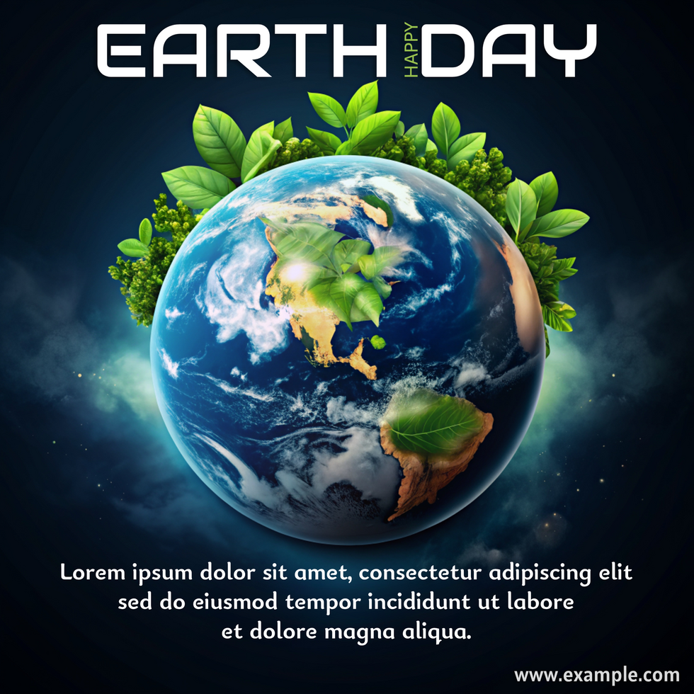 Earth Day poster with a green planet and leaves psd