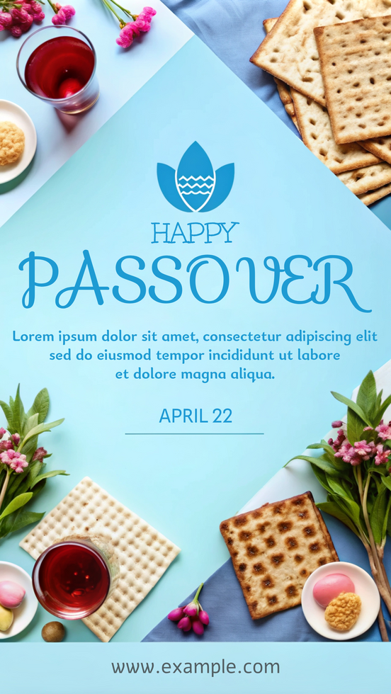 A poster for Passover with a blue background and a white border psd