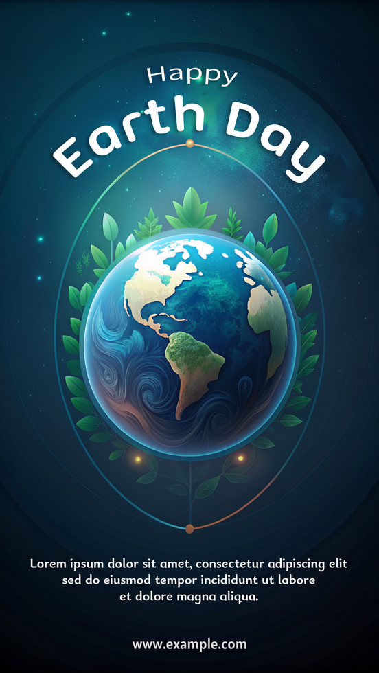 A poster for Earth Day with a blue globe and green leaves psd