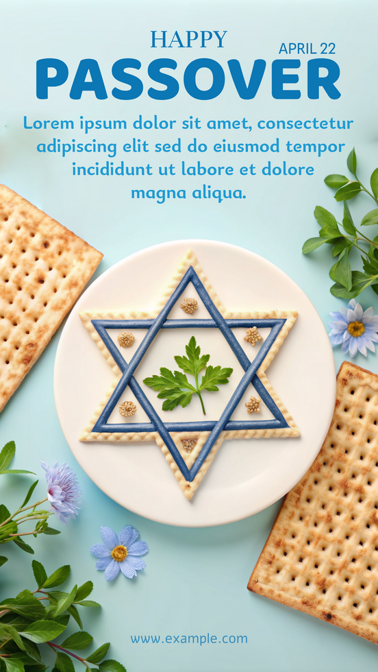 Happy Passover Poster A plate with a star of David and a piece of parsley on it psd