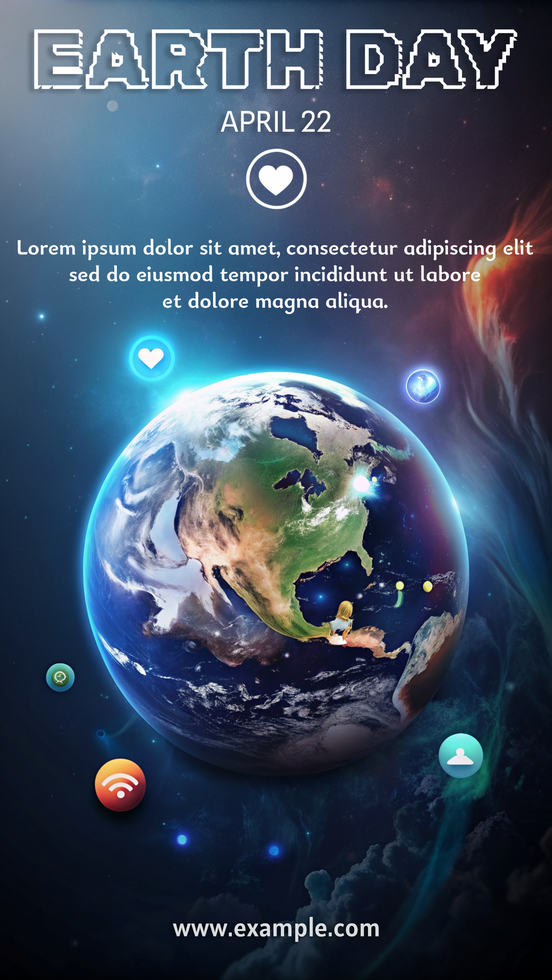 Earth Day poster with a planet and a heart psd