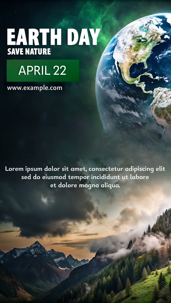 Earth Day poster with a planet and clouds psd