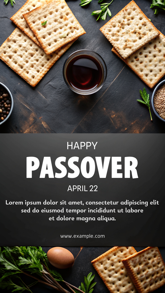 A poster for Passover with a glass of wine and crackers psd