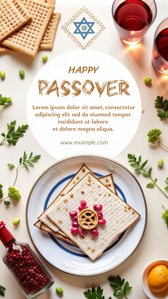 A plate of food with a happy Passover sign on it psd