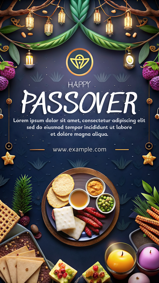 A poster for Passover with a plate of food on it psd