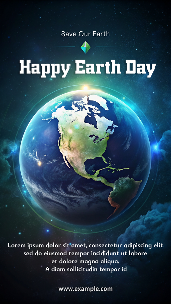 A poster for Earth Day with a blue and green planet social media psd