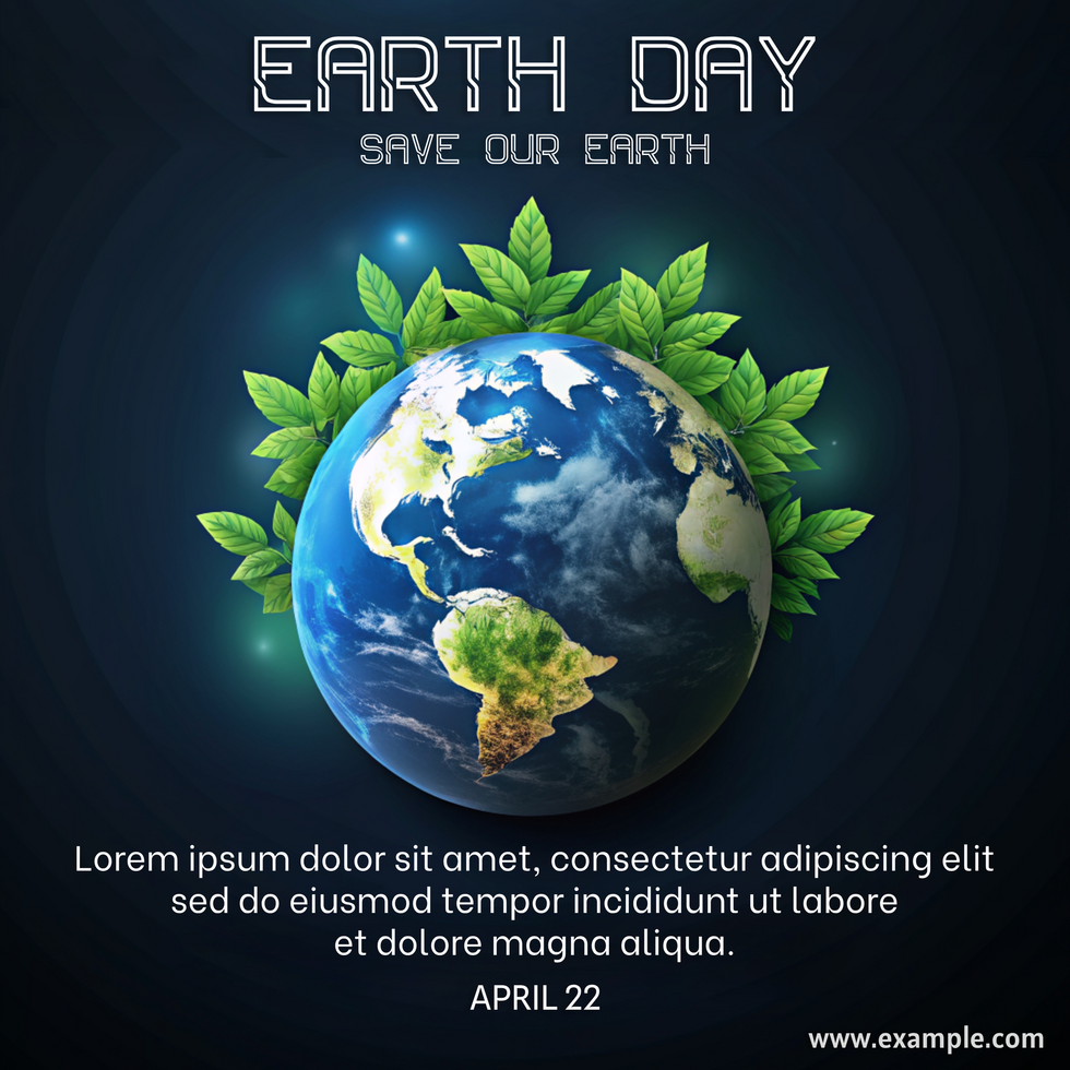 Earth Day poster with a globe and leaves surrounding it psd