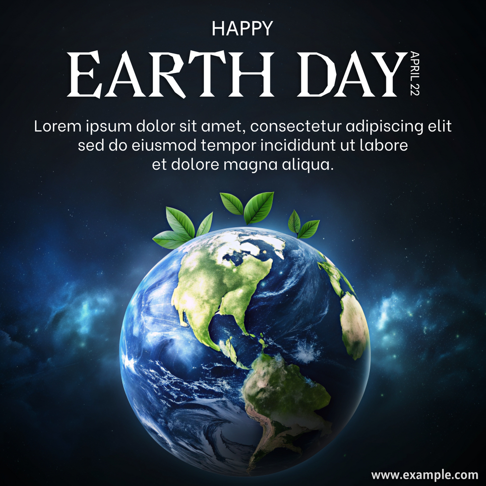 A poster for Earth Day with a blue and green planet and leaves on it psd