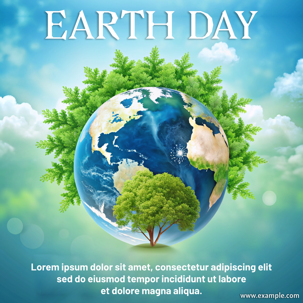 Earth Day poster with a globe and a tree psd