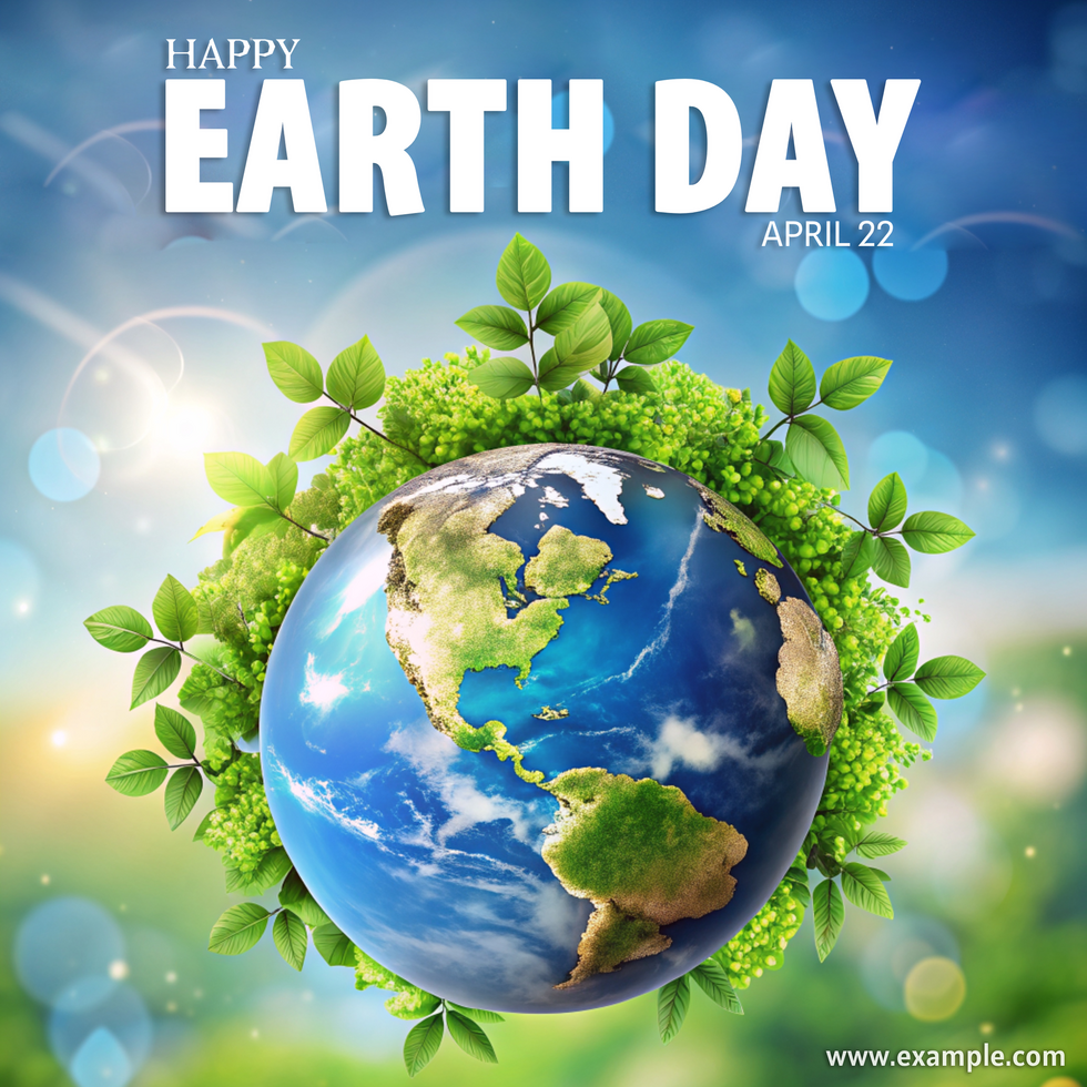 A poster for Earth Day with a green leafy background and a blue globe social psd