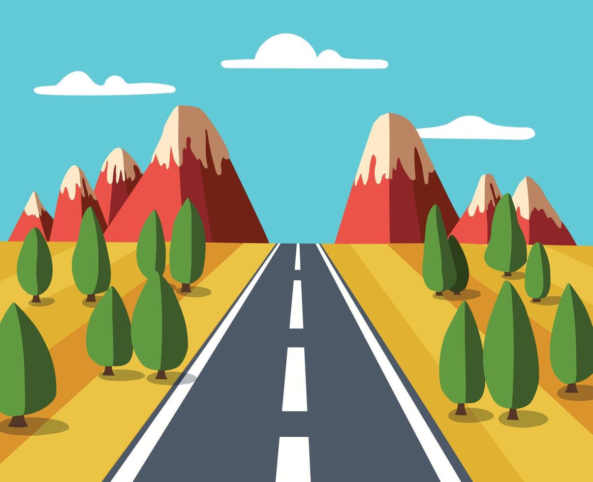 ilustración de un montaña dibujos animados la carretera paisaje vector