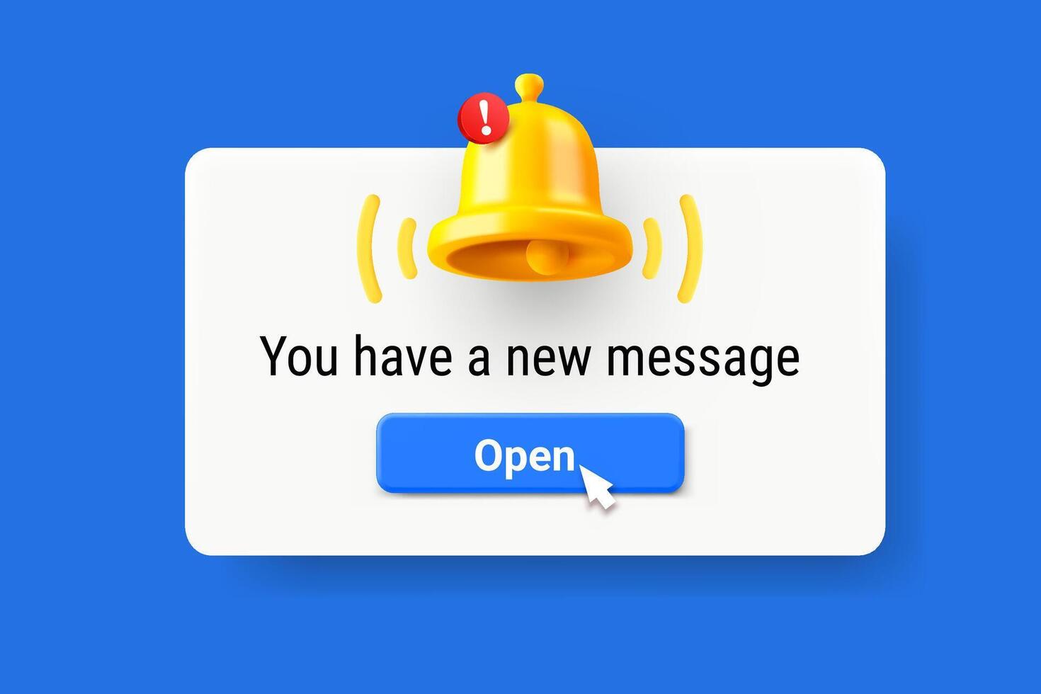 New message concept. Notification bell with exclamation point. 3d illustration vector