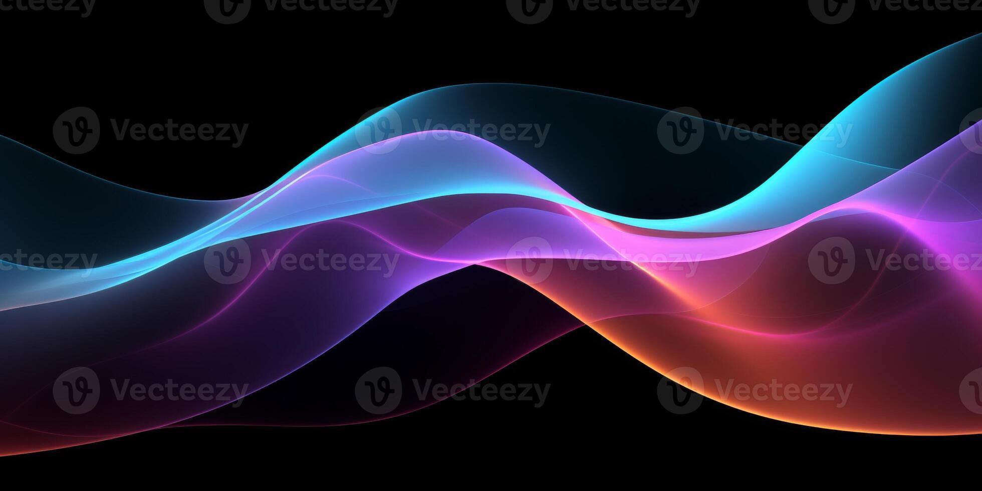 AI Generated Abstract Colorful Wave Design. Dynamic Neon Light Waves On Dark Background. Neon Ribbons In Purple And Blue Color. Generative AI photo