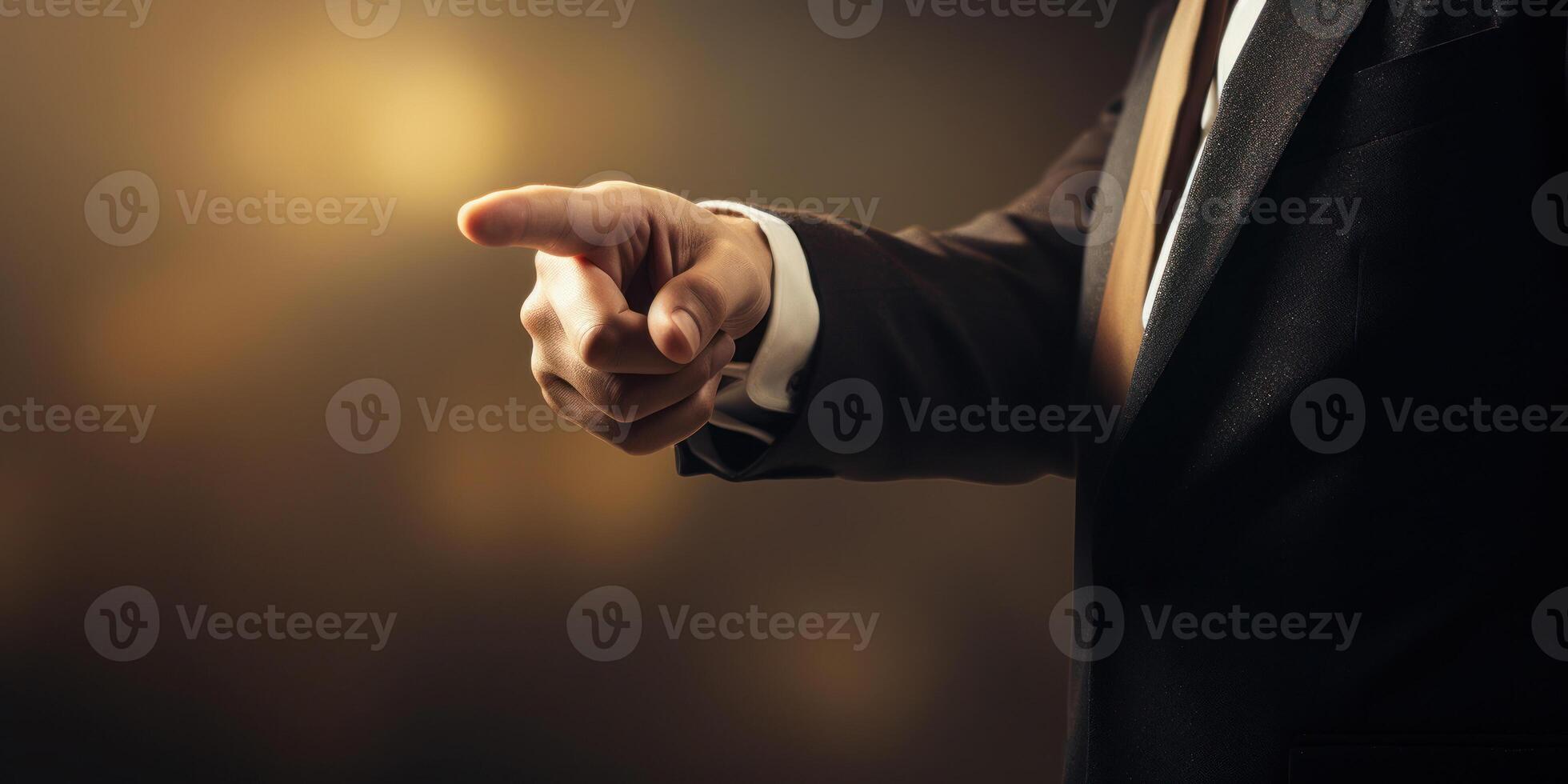AI Generated Close-Up Of Businessman Pointing. Leadership Direction. Business Decision Concept. Generative AI photo